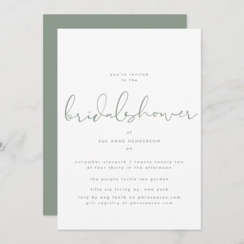 Modern Sage Green Neutral White Bridal Shower Invitation