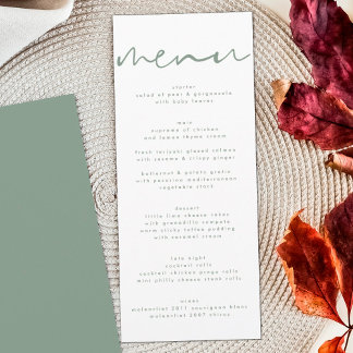 Modern Sage Green Neutral White Wedding Menu