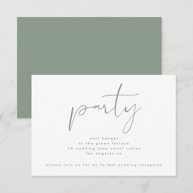 Modern Sage Green Neutral White Wedding Reception Invitation (Front/Back)