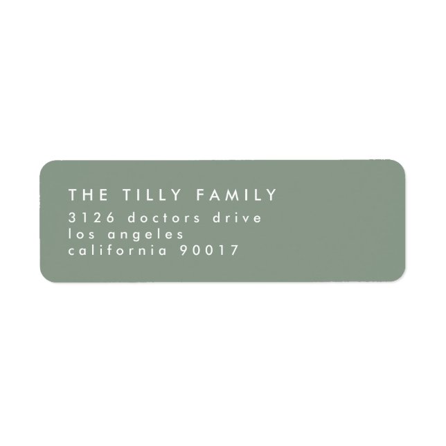 Modern Sage Green Neutral White Wedding Return Label (Front)