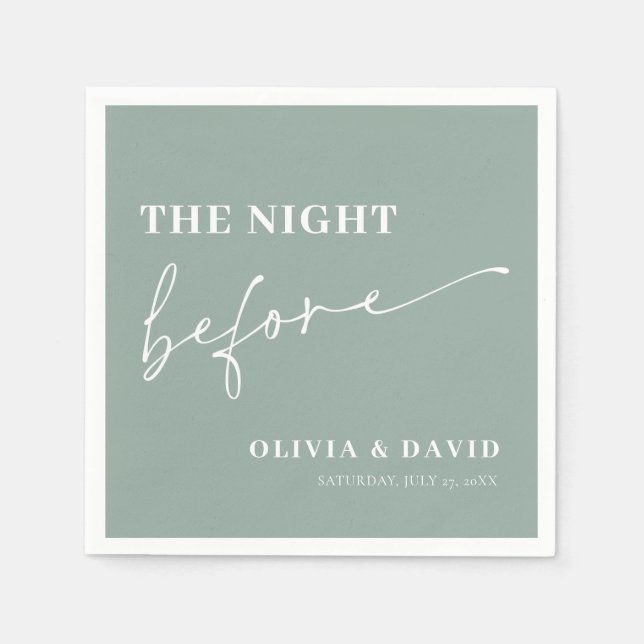 Modern Sage Green Night Before Rehearsal Dinner Napkins (Front)