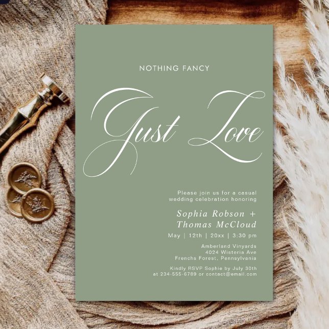 Modern Sage Green Nothing Fancy Just Love Wedding Invitation (Creator Uploaded)