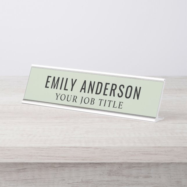 Modern Sage Green Office Employee Desk Name Plate (Front)