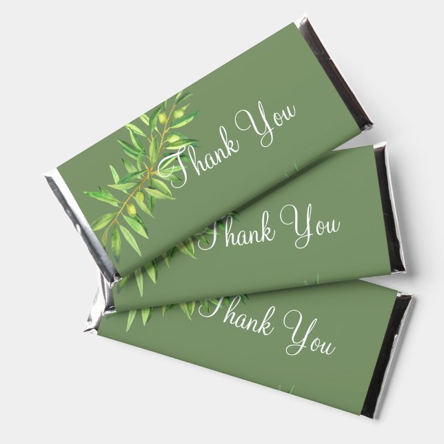 Modern sage green olive branch Candy Wrapper Label Hershey Bar Favors (Creator Uploaded)