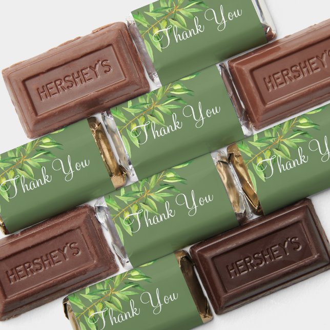 Modern Sage Green Olive Branch Candy Wrapper Label Hershey's Miniatures (Creator Uploaded)