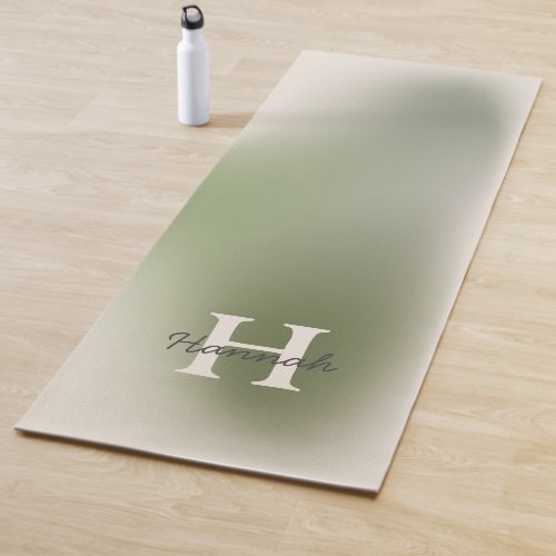 Modern Sage Green Ombre Gradient Mongram Script  Yoga Mat