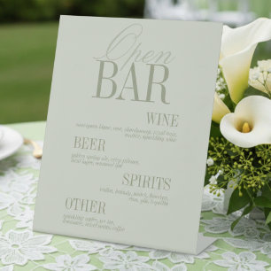 Modern Sage Green Open Bar Menu Wedding Pedestal Sign