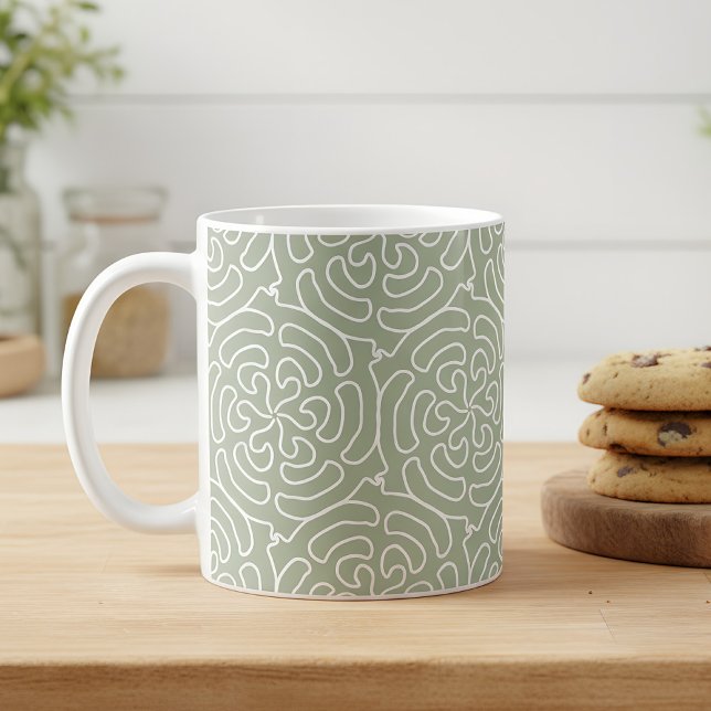 Modern sage green pattern  coffee mug (sage green pattern mug)