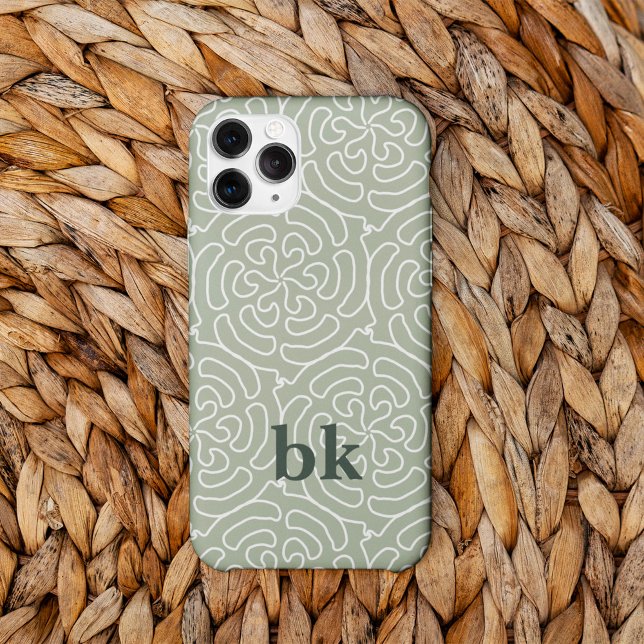 Modern sage green pattern monogrammed Case-Mate iPhone case (Creator Uploaded)