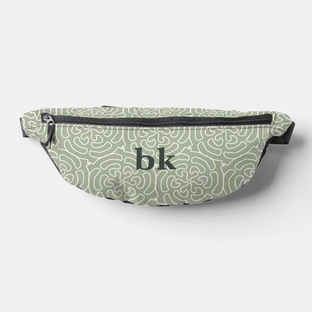Modern sage green pattern monogrammed fanny pack (Lay Down)