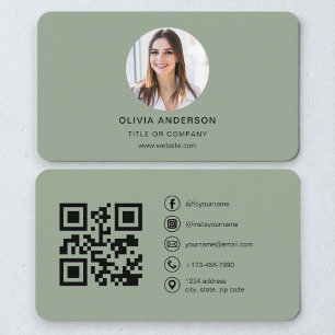 Modern Sage Green Personal Brand QR Code Business Card