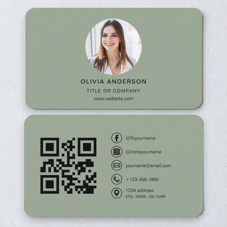 Modern Sage Green Personal Brand QR Code Business Card