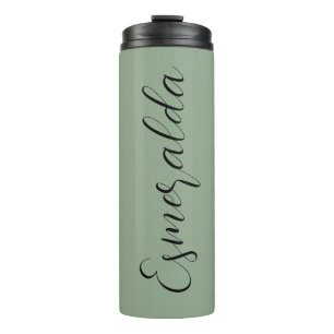 Modern Sage Green Personalized Black Typography Thermal Tumbler