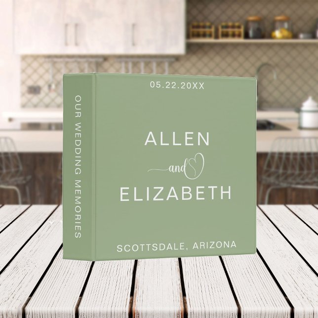 Modern Sage Green Personalized Bride and Groom 3 Ring Binder (Creator Uploaded)