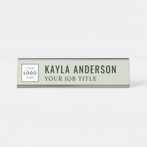 Modern Sage Green Personalized Business Logo Desk Name Plate