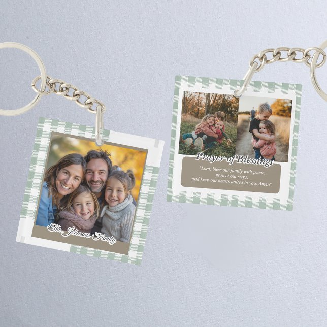 Modern Sage Green Personalized Family Photo Keychain (Creator Uploaded)