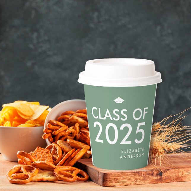 Modern Sage Green Personalized Graduation Party Paper Cups (Creator Uploaded)