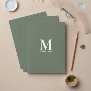 Modern Sage Green Personalized Initial Name Pocket Folder