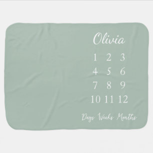 Modern Sage Green Personalized Milestone Baby Blanket