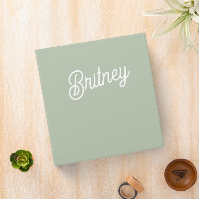 Modern Sage Green Personalized Monogram and Name  3 Ring Binder (In Situ)