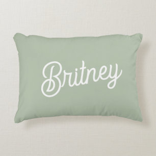 Modern Sage Green Personalized Monogram and Name  Accent Pillow