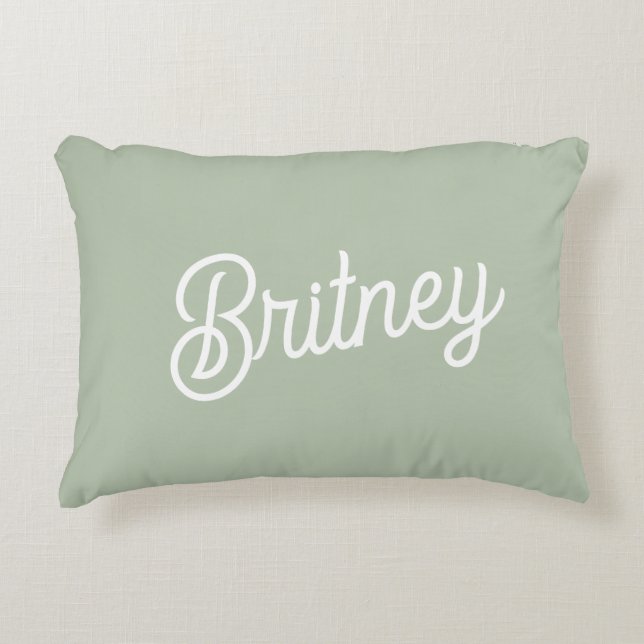 Modern Sage Green Personalized Monogram and Name  Accent Pillow (Front)