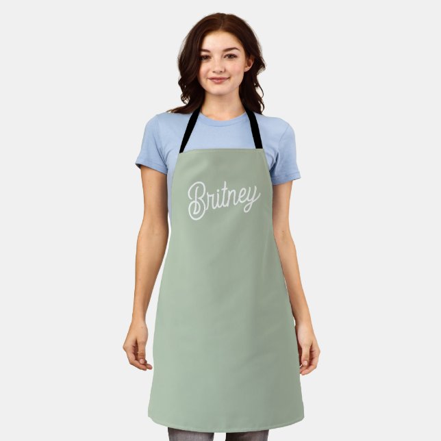 Modern Sage Green Personalized Monogram and Name  Apron (Worn)