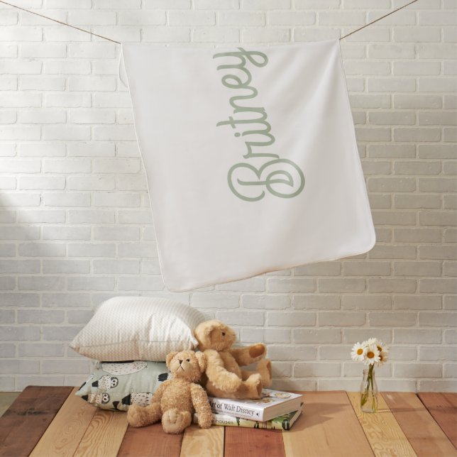 Modern Sage Green Personalized Monogram and Name  Baby Blanket (In Situ)