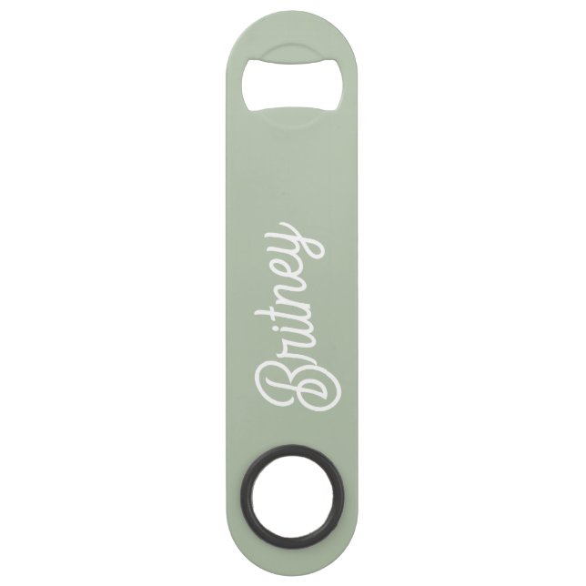 Modern Sage Green Personalized Monogram and Name  Bar Key (Front)