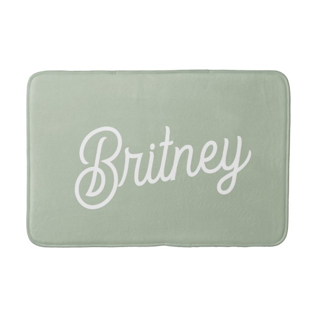 Modern Sage Green Personalized Monogram and Name  Bath Mat (Front)