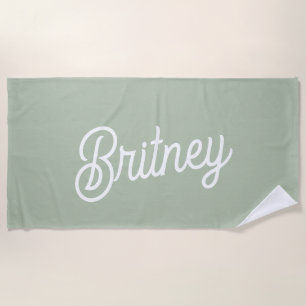 Modern Sage Green Personalized Monogram and Name  Beach Towel