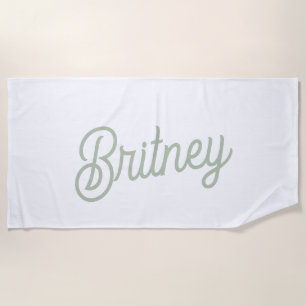Modern Sage Green Personalized Monogram and Name Beach Towel
