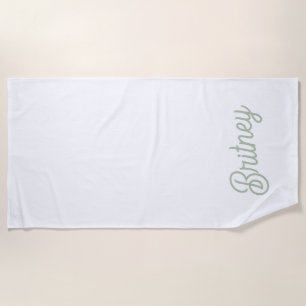 Modern Sage Green Personalized Monogram and Name Beach Towel