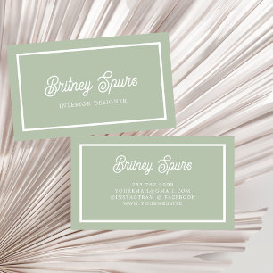 Modern Sage Green Personalized Monogram and Name  Business Card