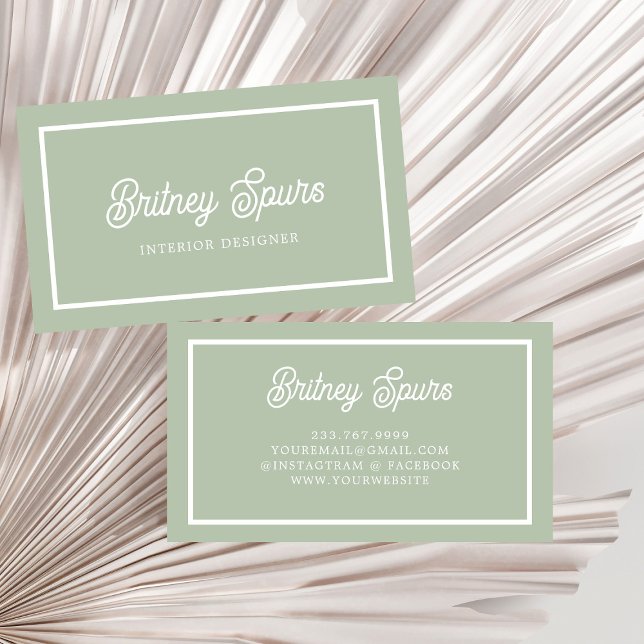 Modern Sage Green Personalized Monogram and Name  Business Card (Creator Uploaded)