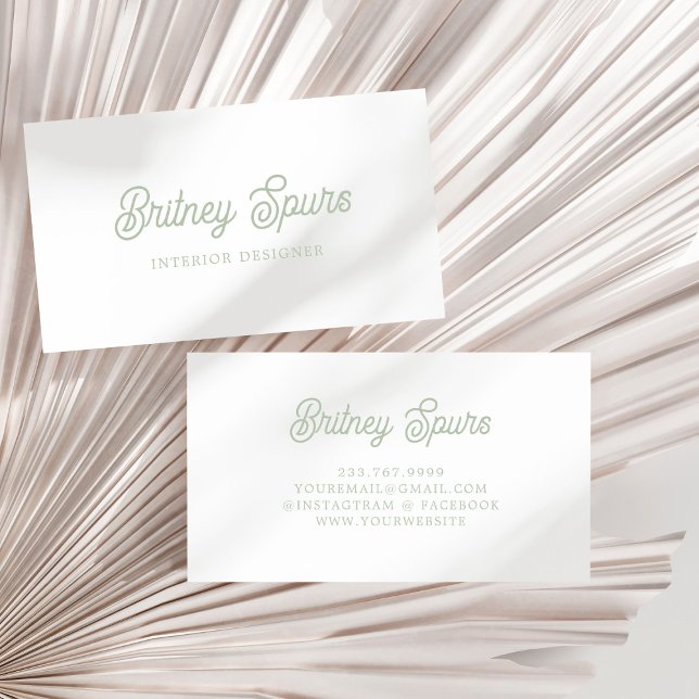 Modern Sage Green Personalized Monogram and Name  Business Card (Creator Uploaded)