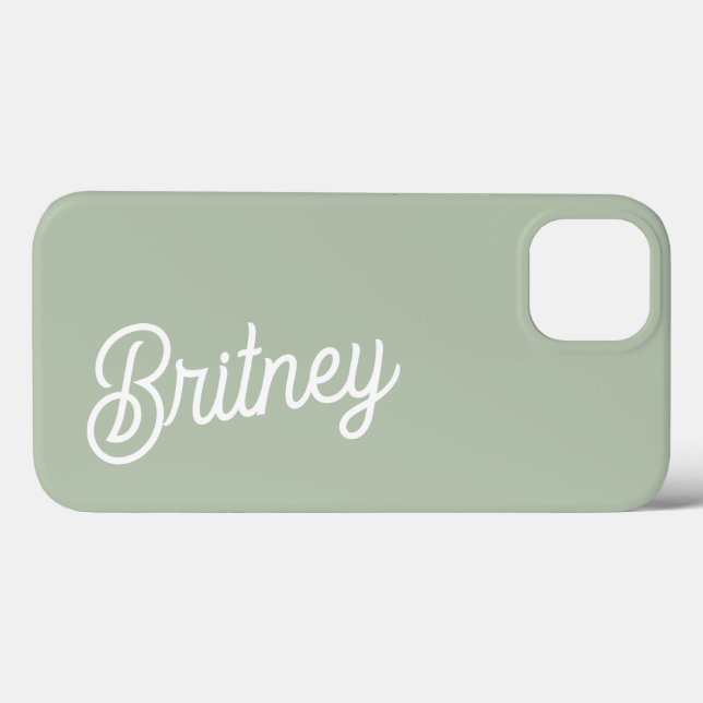Modern Sage Green Personalized Monogram and Name  Case-Mate iPhone Case (Back (Horizontal))