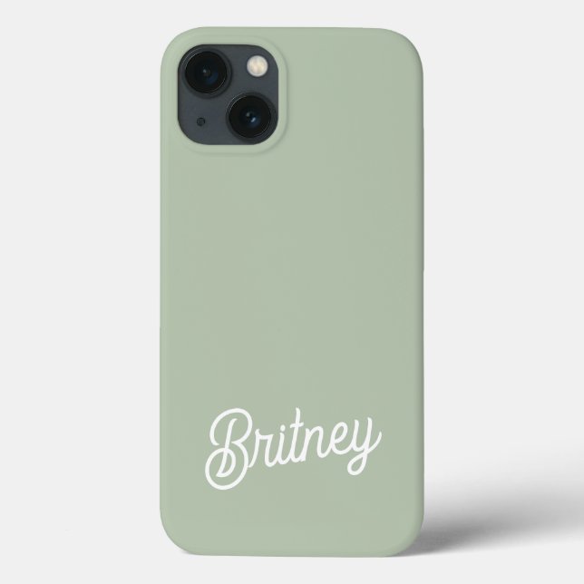 Modern Sage Green Personalized Monogram and Name  Case-Mate iPhone Case (Back)