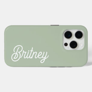 Modern Sage Green Personalized Monogram and Name  iPhone 15 Pro Case