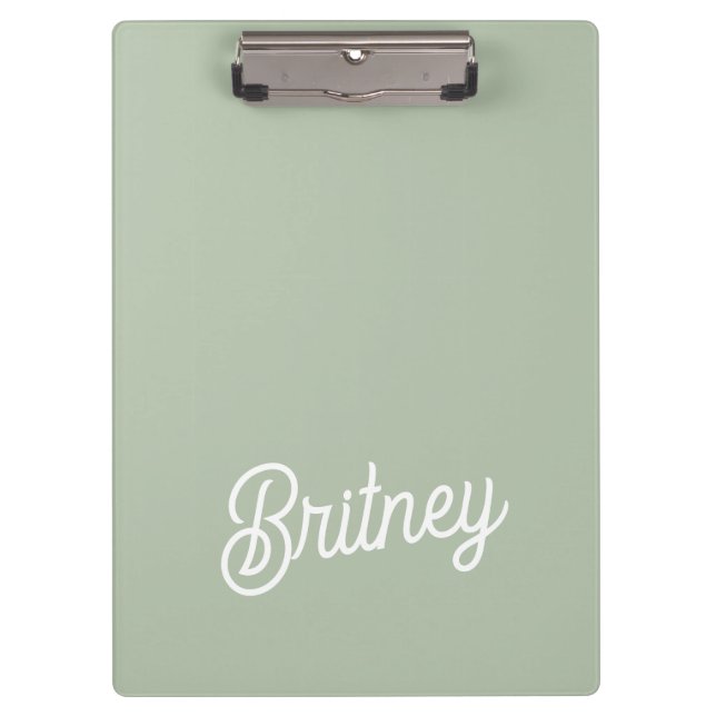Modern Sage Green Personalized Monogram and Name  Clipboard (Front)
