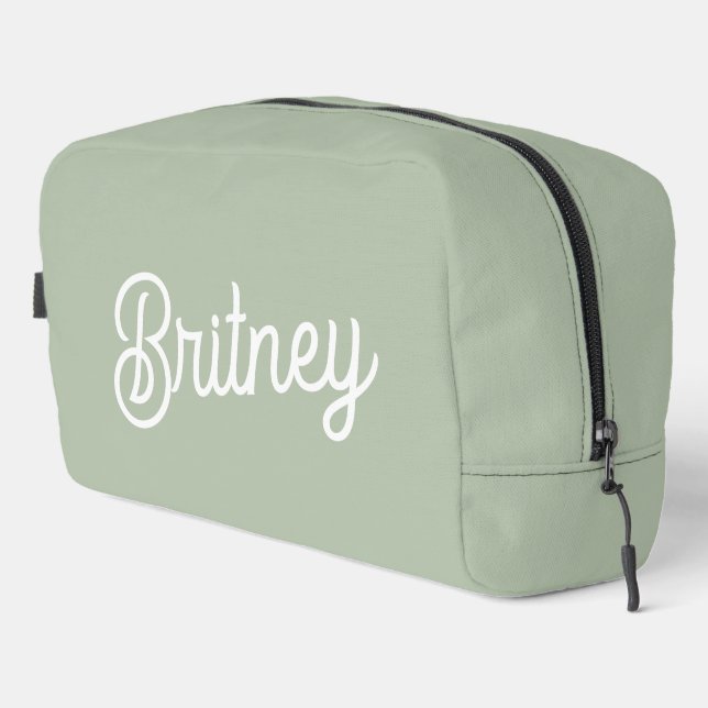 Modern Sage Green Personalized Monogram and Name  Dopp Kit (Right Corner)