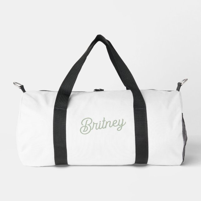 Modern Sage Green Personalized Monogram and Name  Duffle Bag (Front)