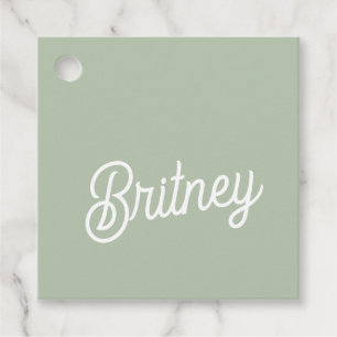 Modern Sage Green Personalized Monogram and Name  Favor Tags
