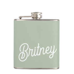 Modern Sage Green Personalized Monogram and Name  Flask