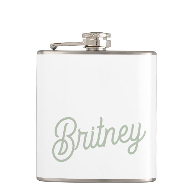 Modern Sage Green Personalized Monogram and Name  Flask (Front)