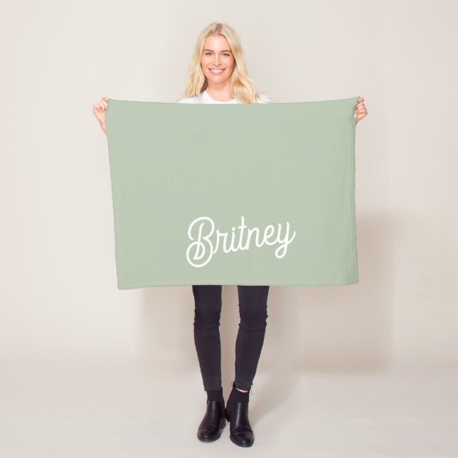 Modern Sage Green Personalized Monogram and Name  Fleece Blanket (In Situ)