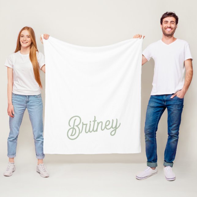 Modern Sage Green Personalized Monogram and Name  Fleece Blanket (In Situ)