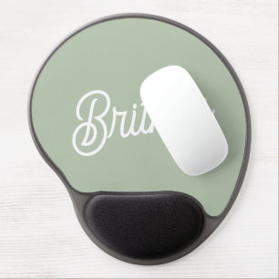 Modern Sage Green Personalized Monogram and Name  Gel Mouse Pad
