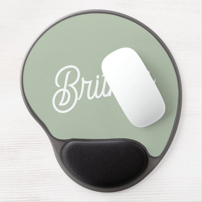Modern Sage Green Personalized Monogram and Name  Gel Mouse Pad (Left Side)