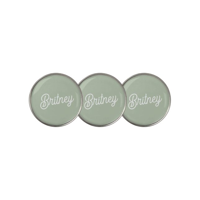 Modern Sage Green Personalized Monogram and Name  Golf Ball Marker (3 Up)